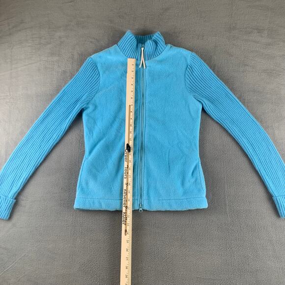 Y2K Express Jeans Aqua Fleece Rib Knit Zip Up Sweater Jacket Women’s M - Picture 4 of 6